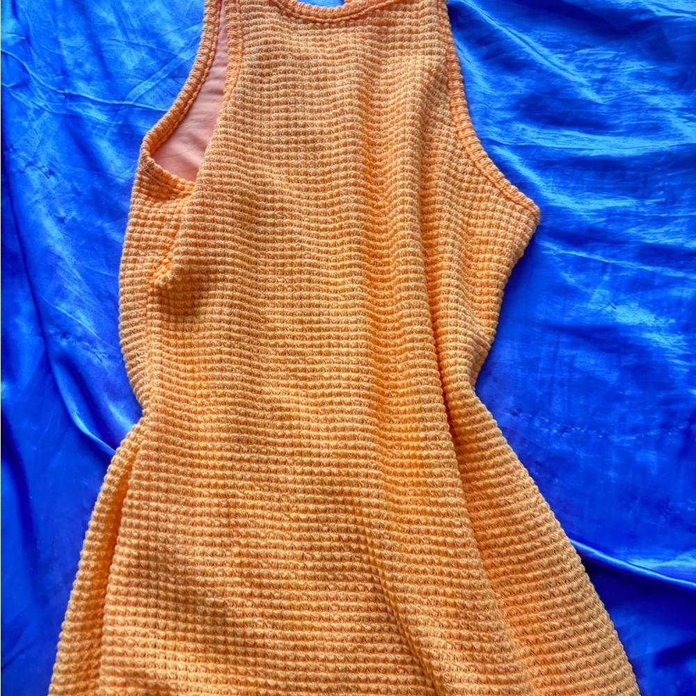 Orange Sleeveless Knit waffle Dress summer